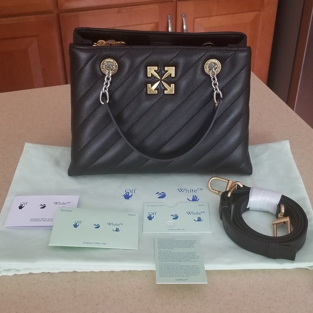 NEW VIRGIL ABLOH OFF WHITE JACKHAMMER 25 BLACK QUILTED LEATHER HANDBAG BAG PURSE